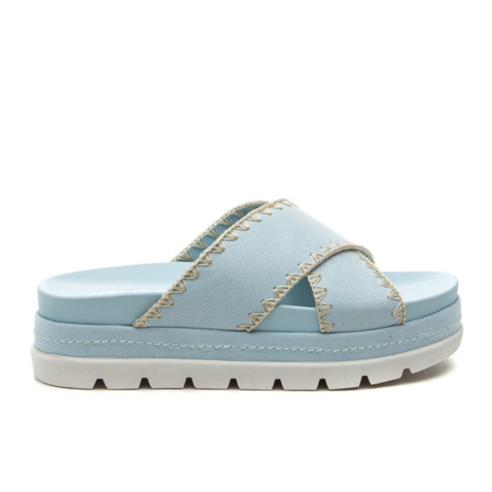 NWT J/SLIDES BAE Light Blue Faux Suede Sandal - Picture 2 of 14